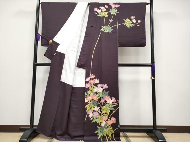 平和屋本店●超希少 野口彦太郎 大彦三代目 江戸染繍友禅 訪問着 駒刺繍 枝花文 金糸 高島屋扱い 深紫色地 逸品 CYAA1721s5