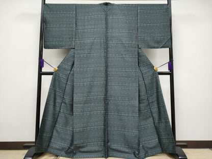 平和屋本店■極上　菅原工房　二代目　菅原浩　漢方染紬　横段文　証紙付き　背抜き仕立て　逸品　未使用　CYAA1735s5