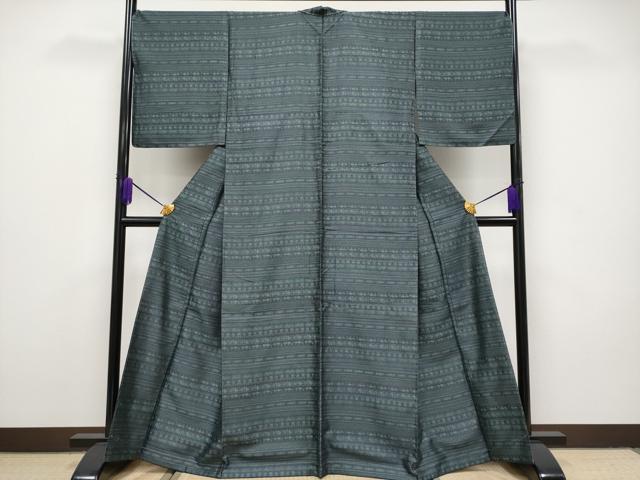 平和屋本店■極上　菅原工房　二代目　菅原浩　漢方染紬　横段文　証紙付き　背抜き仕立て　逸品　未使用　CYAA1735s5