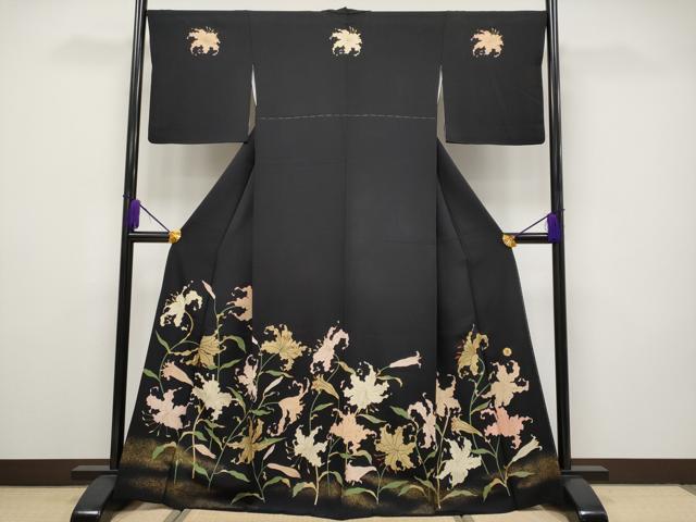 平和屋本店■極上　ジャパンオートクチュール　渡辺雪三郎　黒留袖　百合　金彩　洒落紋　逸品　CYAA1742s5