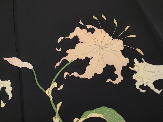 平和屋本店■極上　ジャパンオートクチュール　渡辺雪三郎　黒留袖　百合　金彩　洒落紋　逸品　CYAA1742s5