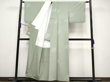 平和屋本店■極上　洗える最高級着物　＜英＞はなぶさ謹製　小紋　120亀甲　舞蝶文　深川鼠色地　CYAA1744s5
