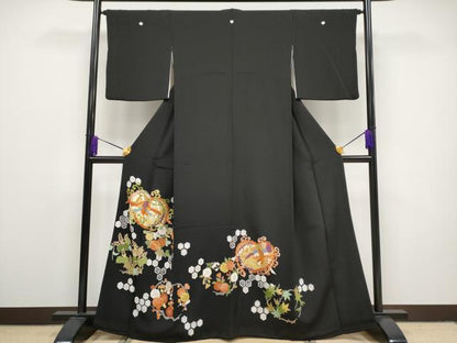 平和屋本店■極上　創業460年・千總　黒留袖　駒刺繍　鳳凰花丸文　金彩　逸品　CYAA1747s5