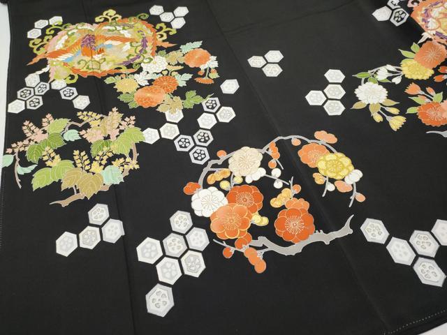 平和屋本店■極上　創業460年・千總　黒留袖　駒刺繍　鳳凰花丸文　金彩　逸品　CYAA1747s5