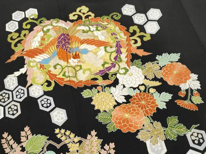 平和屋本店■極上　創業460年・千總　黒留袖　駒刺繍　鳳凰花丸文　金彩　逸品　CYAA1747s5