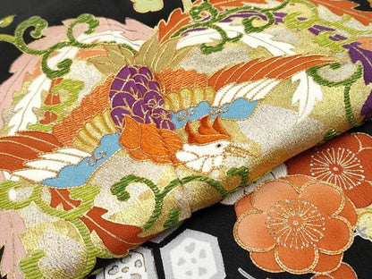 平和屋本店■極上　創業460年・千總　黒留袖　駒刺繍　鳳凰花丸文　金彩　逸品　CYAA1747s5