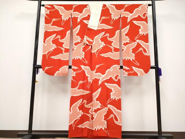 平和屋本店●極上 アンティーク 大正ロマン 振袖・長襦袢・丸帯セット 相良刺繍 駒刺繍 手描き 飛鶴風景文 黒地 金彩 逸品 CYAA1755s5