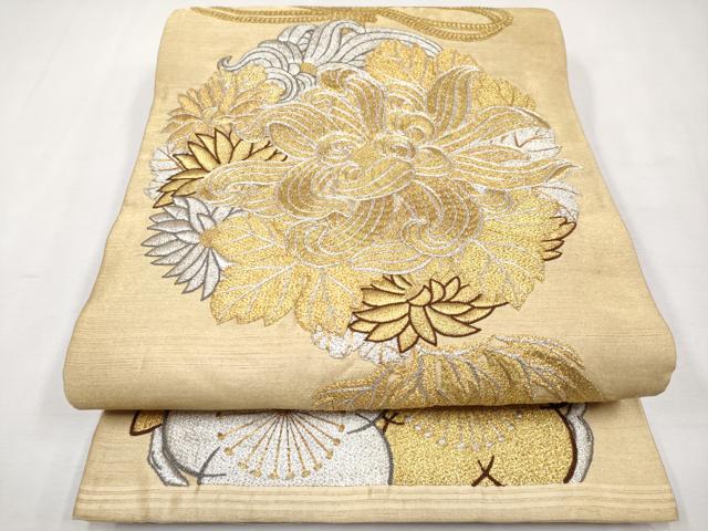 平和屋本店●極上 アンティーク 大正ロマン 振袖・長襦袢・丸帯セット 相良刺繍 駒刺繍 手描き 飛鶴風景文 黒地 金彩 逸品 CYAA1755s5
