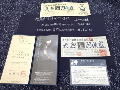 平和屋本店■極上　藍造り国選定無形文化財　藍師・佐藤昭人　大澤石雄　小紋　天然阿波藍　証紙・反端・認定証付 逸品 未使用 CYAA1763s5