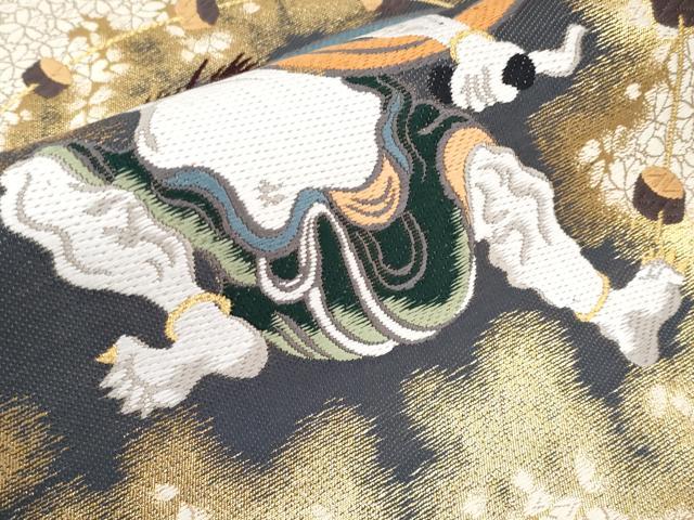 平和屋本店■極上　山口美術織物　皇室　伊勢神宮御用　西陣織　太鼓柄袋帯　唐織　雷神文　金糸　反端付き　逸品　未使用　CYAA1772s5