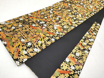 平和屋本店●極上 西陣 河合美術織物謹製 六通柄袋帯 唐織 鳳凰エ霞花文 黒地 金糸 逸品 CYAA1821s5