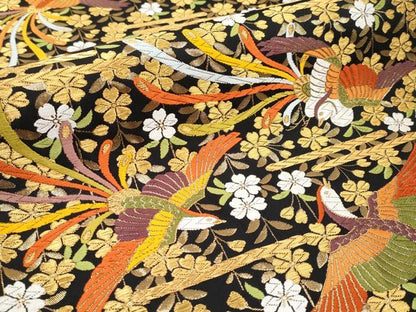 平和屋本店●極上 西陣 河合美術織物謹製 六通柄袋帯 唐織 鳳凰エ霞花文 黒地 金糸 逸品 CYAA1821s5