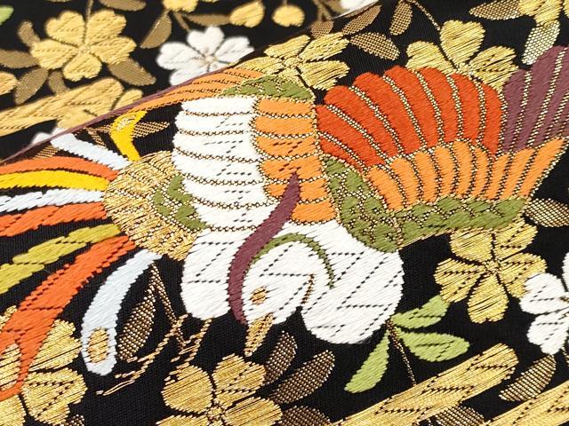 平和屋本店●極上 西陣 河合美術織物謹製 六通柄袋帯 唐織 鳳凰エ霞花文 黒地 金糸 逸品 CYAA1821s5