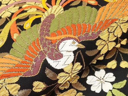 平和屋本店●極上 西陣 河合美術織物謹製 六通柄袋帯 唐織 鳳凰エ霞花文 黒地 金糸 逸品 CYAA1821s5
