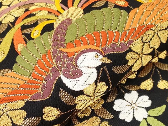 平和屋本店●極上 西陣 河合美術織物謹製 六通柄袋帯 唐織 鳳凰エ霞花文 黒地 金糸 逸品 CYAA1821s5