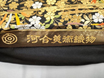 平和屋本店●極上 西陣 河合美術織物謹製 六通柄袋帯 唐織 鳳凰エ霞花文 黒地 金糸 逸品 CYAA1821s5