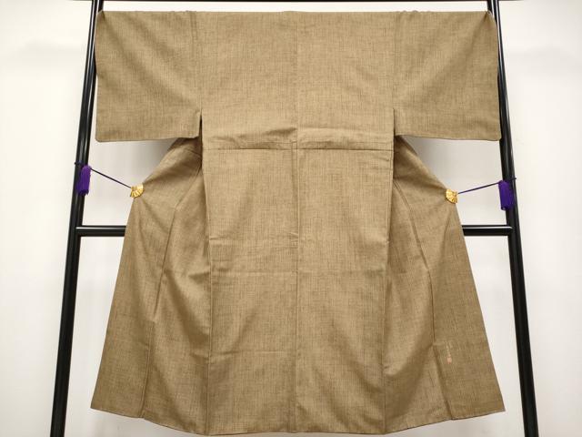 平和屋本店■極上　男性　小紋師　藍田正雄　紬　江戸小紋　小花小紋柄　さが美扱い　黄海松茶色地　逸品　CYAA1836s5