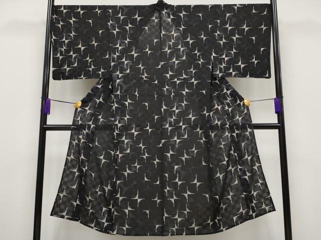 平和屋本店＊極上 男性 夏物 小紋 市松紋紗 雪輪シルエット 黒地 逸品 CYAA1848s5