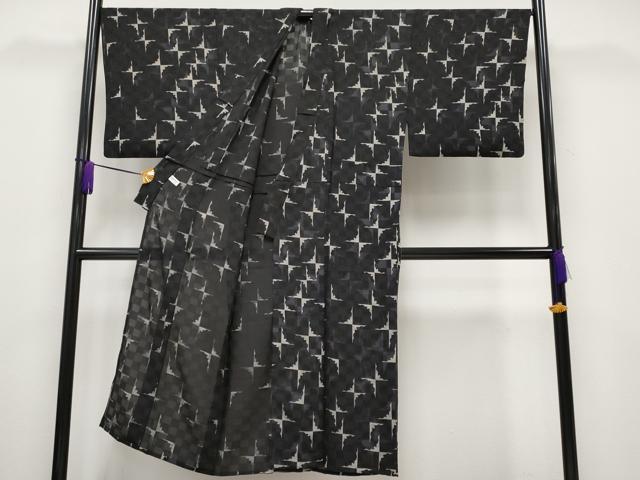 平和屋本店＊極上 男性 夏物 小紋 市松紋紗 雪輪シルエット 黒地 逸品 CYAA1848s5