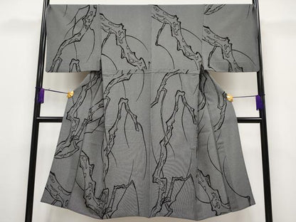 平和屋本店▽極上 男性 小紋 単衣 竹万筋 枝文 黒地 逸品 CYAA1851s5