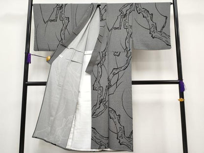 平和屋本店▽極上 男性 小紋 単衣 竹万筋 枝文 黒地 逸品 CYAA1851s5