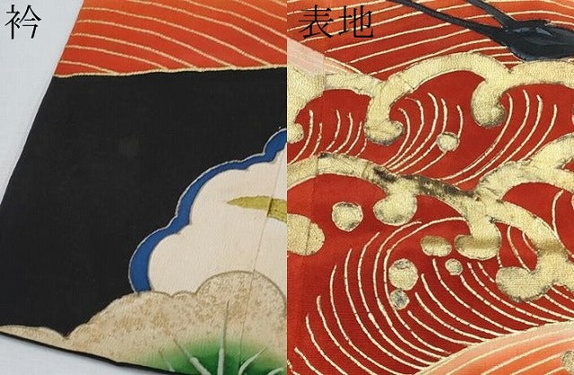 平和屋本店●極上 アンティーク 大正ロマン 中国三大刺繍 相良刺繍 振袖 駒刺繍 飛鶴浜松吉祥文 金彩 逸品 CYAA1858s5