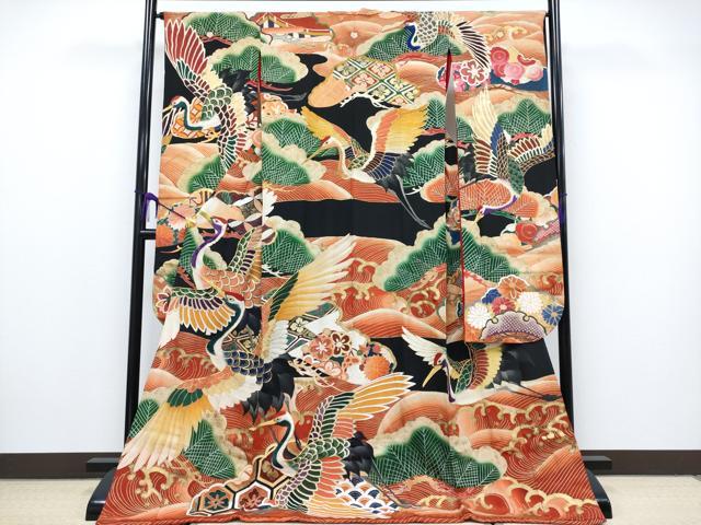 平和屋本店●極上 アンティーク 大正ロマン 中国三大刺繍 相良刺繍 振袖 駒刺繍 飛鶴浜松吉祥文 金彩 逸品 CYAA1858s5
