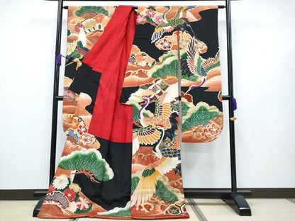平和屋本店●極上 アンティーク 大正ロマン 中国三大刺繍 相良刺繍 振袖 駒刺繍 飛鶴浜松吉祥文 金彩 逸品 CYAA1858s5