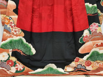 平和屋本店●極上 アンティーク 大正ロマン 中国三大刺繍 相良刺繍 振袖 駒刺繍 飛鶴浜松吉祥文 金彩 逸品 CYAA1858s5