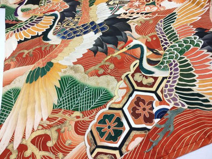 平和屋本店●極上 アンティーク 大正ロマン 中国三大刺繍 相良刺繍 振袖 駒刺繍 飛鶴浜松吉祥文 金彩 逸品 CYAA1858s5
