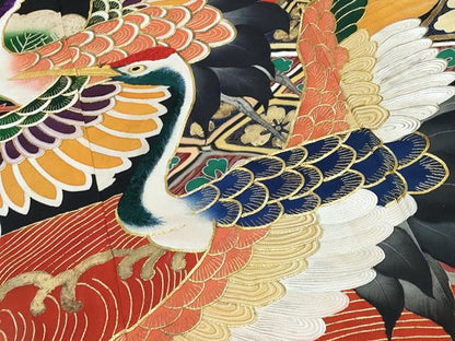 平和屋本店●極上 アンティーク 大正ロマン 中国三大刺繍 相良刺繍 振袖 駒刺繍 飛鶴浜松吉祥文 金彩 逸品 CYAA1858s5