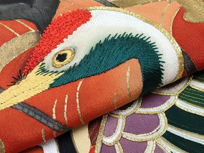 平和屋本店●極上 アンティーク 大正ロマン 中国三大刺繍 相良刺繍 振袖 駒刺繍 飛鶴浜松吉祥文 金彩 逸品 CYAA1858s5