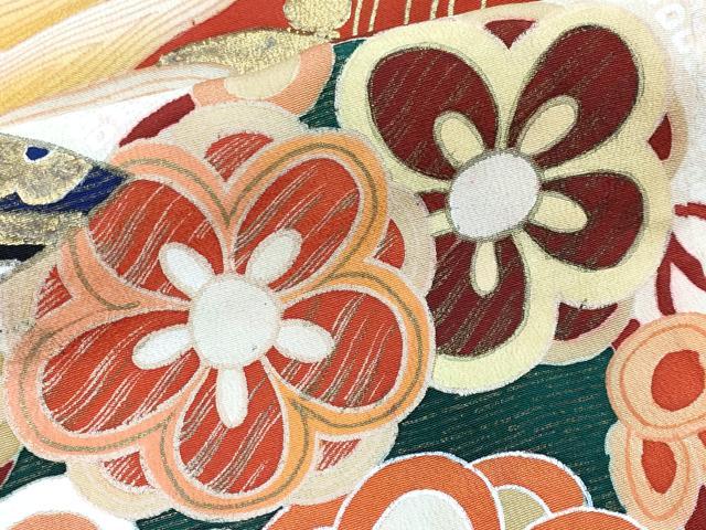 平和屋本店●極上 アンティーク 大正ロマン 中国三大刺繍 相良刺繍 振袖 駒刺繍 飛鶴浜松吉祥文 金彩 逸品 CYAA1858s5