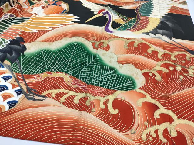 平和屋本店●極上 アンティーク 大正ロマン 中国三大刺繍 相良刺繍 振袖 駒刺繍 飛鶴浜松吉祥文 金彩 逸品 CYAA1858s5