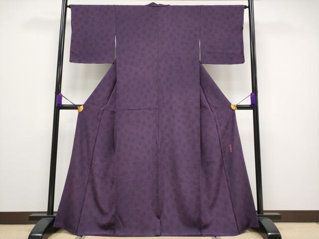 平和屋本店●極上 重要無形文化財 人間国宝 中村勇二郎 江戸小紋 大仏 花唐草文 反端付き 滅紫色地 逸品 CYAA1875s5