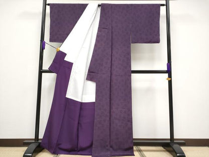 平和屋本店●極上 重要無形文化財 人間国宝 中村勇二郎 江戸小紋 大仏 花唐草文 反端付き 滅紫色地 逸品 CYAA1875s5