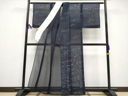 平和屋本店■極上　夏物　訪問着　紗紬　夏虫　濃紺地　逸品　未使用　CYAA1879s5