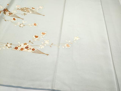 平和屋本店■極上　銀座きしや　訪問着　駒刺繍　扇面枝花文　金彩　柳鼠色地　逸品　CYAA1886s5