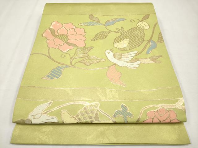平和屋本店●極上 洛風林 工芸帯地 六通柄袋帯 花鳥文 金糸 逸品 未使用 CYAA1910s5