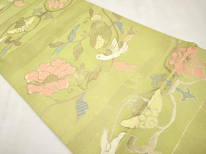 平和屋本店●極上 洛風林 工芸帯地 六通柄袋帯 花鳥文 金糸 逸品 未使用 CYAA1910s5