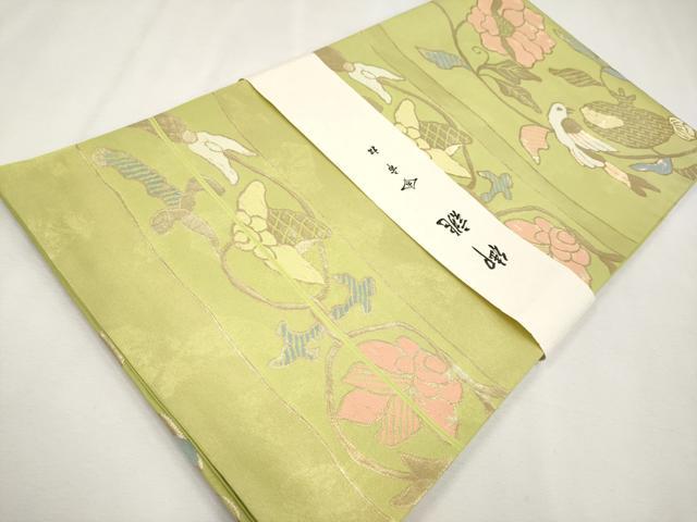平和屋本店●極上 洛風林 工芸帯地 六通柄袋帯 花鳥文 金糸 逸品 未使用 CYAA1910s5