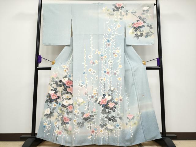 平和屋本店●極上 人間国宝・羽田登喜男 訪問着 椿 梅 暈し染め 水色地 逸品 未使用 CYAA1932s5