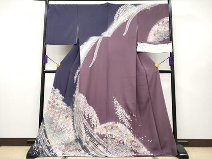 平和屋本店●極上 中国三大刺繍 スワトウ相良刺繍 蘇州刺繍 辻ヶ花刺繍 訪問着 枝花文 暈し染 金銀糸 反端付き 逸品 CYAA1933s5