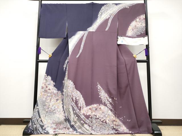 平和屋本店●極上 中国三大刺繍 スワトウ相良刺繍 蘇州刺繍 辻ヶ花刺繍 訪問着 枝花文 暈し染 金銀糸 反端付き 逸品 CYAA1933s5