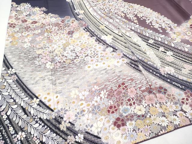 平和屋本店●極上 中国三大刺繍 スワトウ相良刺繍 蘇州刺繍 辻ヶ花刺繍 訪問着 枝花文 暈し染 金銀糸 反端付き 逸品 CYAA1933s5