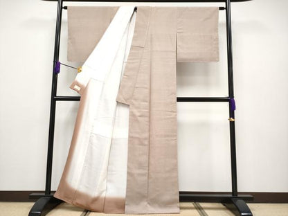 平和屋本店■極上　本場結城紬　重要無形文化財　奥順謹製　縮織濃灰桜色無地　証紙・鑑定証付き　やまと金ラベル　逸品 未使用 CYAA1936s5