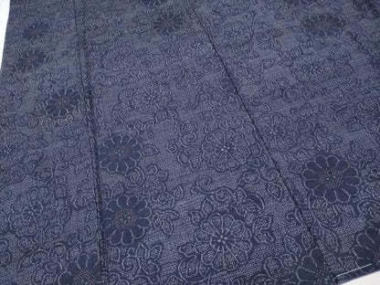 平和屋本店■極上　本場結城紬　重要無形文化財　100亀甲　菊唐草文　井上商事謹製　証紙付き　濃紺地　逸品　未使用　CYAA1937s5