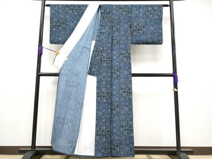 平和屋本店■極上　夏物　藍染小紋　絽　葡萄蔦の葉文　反端付き　まるやま扱い　逸品　未使用　CYAA1938s5