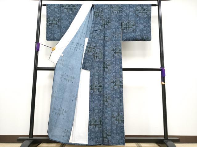 平和屋本店■極上　夏物　藍染小紋　絽　葡萄蔦の葉文　反端付き　まるやま扱い　逸品　未使用　CYAA1938s5