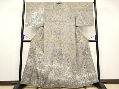 平和屋本店●極上 中国三大刺繍 スワトウ刺繍 訪問着 エジプト壁画文様 暈し染め 金銀糸 空五倍子色地 逸品 未使用 CYAA1939s5